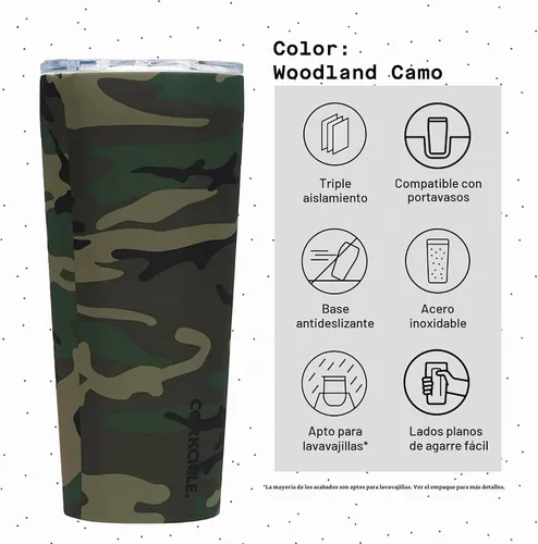 Vista 4 de Corkcicle - Taza de viaje, acero inoxidable con aislamiento Camuflaje del bosque