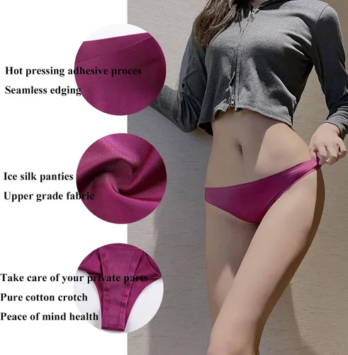 Vista 3 de Bolivelan Tangas sin costuras para mujer tangas de seda de hielo ropa interior de bikini