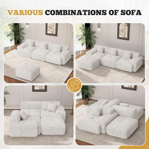 Vista 9 de Sofá biplaza Cloud de 85 pulgadas en una caja, moderno sofá pequeño no requiere montaje, cómodos sillones de asiento profundo sin estructura