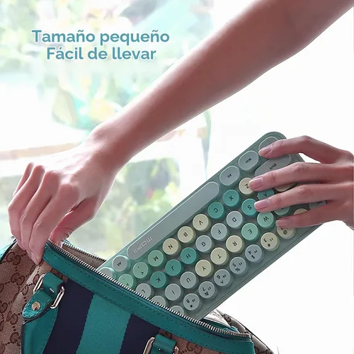 Vista 6 de Combo compacto de teclado y mouse inalámbricos, teclas redondas coloridas, 68 teclas sin sonido, adecuado para niñas y niños, compatible con Azul