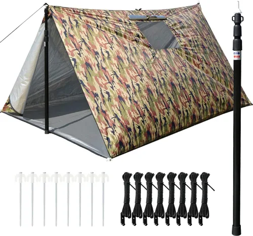 Vista 7 de LYN Tienda de campaña de emergencia reutilizable con cremallera extragrande, impermeable, térmica, ignífuga, ligera, con paracord✚estaca