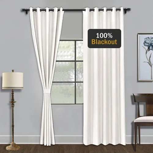 Vista 2 de Fcosie Cortinas opacas de lino 100 % opacas de 50 pulgadas de ancho x 63 pulgadas de largo, paneles de cortina con ojales para sala de estar
