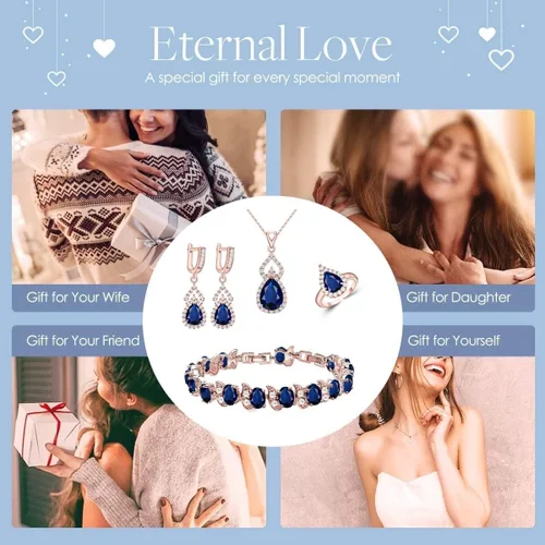 Vista 2 de LMXXVJ Juego de joyas para mujer, collar chapado en platino, anillo abierto, aretes, pulsera, para cumpleaños, aniversario, día de la madre, regalos