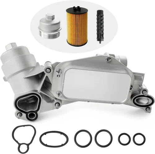 Vista 9 de Conjunto adaptador de carcasa del filtro del enfriador de aceite del motor con junta, inserto de filtro, tapa de aluminio compatible con Turbo 1.4L