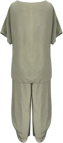 Vista 2 de Conjuntos de lino para mujer, traje de 2 piezas, a la moda, cómodo, de manga corta y pantalones largos, conjunto de verano de dos piezas