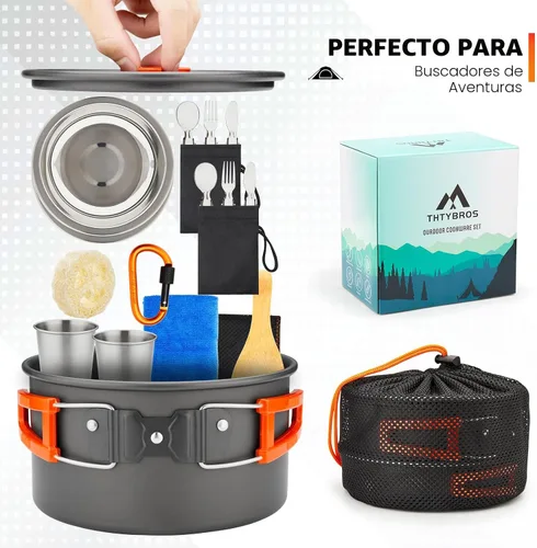 Vista 5 de THTYBROS Kit de utensilios de cocina para acampar de 17 piezas, olla de 0.45 galones, sartén de 7 pulgadas, juego de hervidor de 0.30 galones con 2