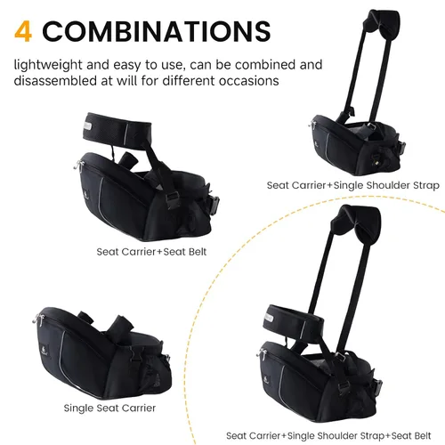 Vista 7 de Portabebés ergonómico de cadera para bebé, taburete de cintura para bebé con correa ajustable y arnés de pecho, gran almacenamiento mejorado