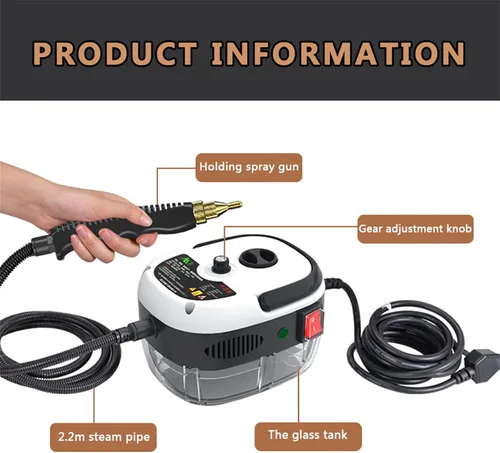 Vista 6 de Limpiador de vapor de alta presión, 2500 W, máquina de limpieza portátil de calentamiento rápido de alta temperatura, para uso doméstico, azulejos
