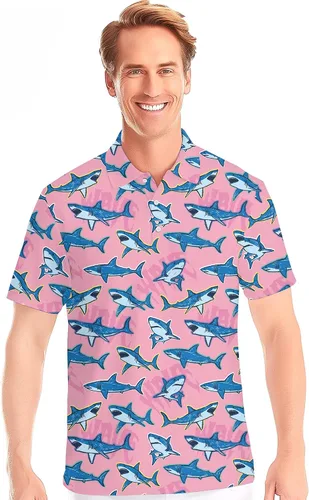 Vista 2 de PAGYMO Golf Shirts for Men Crazy Hawaiian Funny Print Mens Polo Shirt