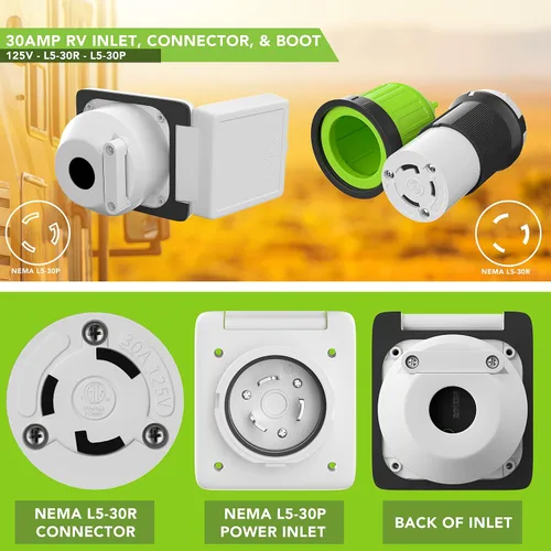 Vista 3 de Leisure Cords - Cable de alimentación de 30 amperios, entrada de cable de alimentación marina, conector de bloqueo giratorio hembra, kit de arranque