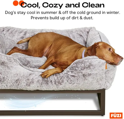 Vista 6 de FUZI Cama elevada para perro, camas elevadas de lujo para perros, funda extraíble y lavable a máquina, cama ortopédica para mascotas para interiores