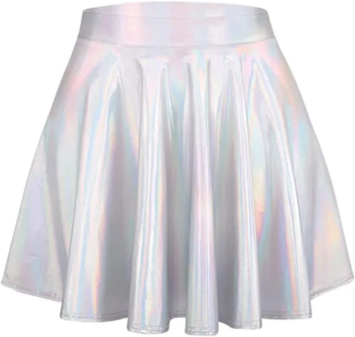 Vista 5 de Conjunto de 2 piezas de ropa para rave para mujer, festivales, parte superior metálica, falda larga, EDM, fiesta, club, holográfico, rave