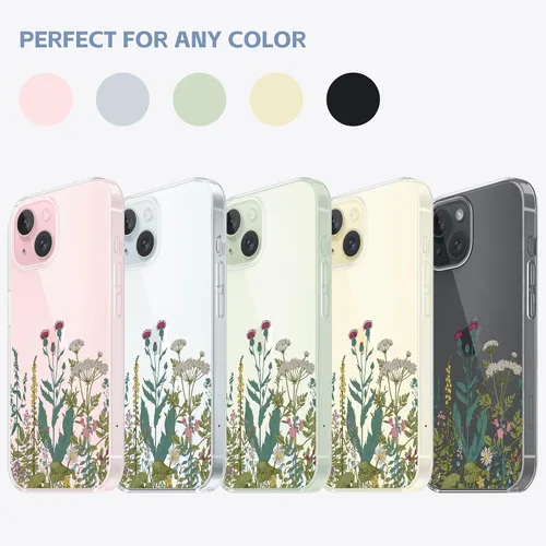 Vista 6 de Funda diseñada para iPhone 15 Plus, diseño de flores silvestres, diseño de plantas silvestres, funda transparente de teléfono para mujer para iPhone
