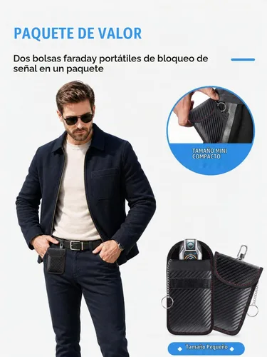 Vista 6 de lanpard Bolsa Faraday para Llaves de Coche, Bolsa Faraday, Soporte de Bloqueo de Señal RFID para Coche, Protector de Llavero, Jaula de Llavero Negro