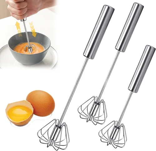Vista 9 de Batidor semiautomático de acero inoxidable, batidor de huevo, batidora de mano, herramienta agitadora de mano para cocinar, cocina, hogar, leche