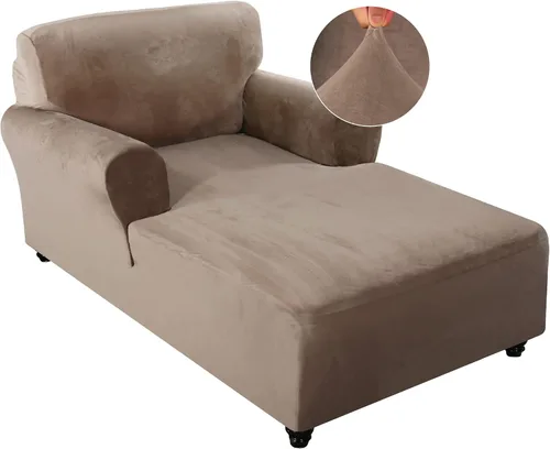 Vista 20 de FantasDecor Fundas de terciopelo de lujo para sala de estar, funda elástica para tumbona, ultra suave, lavable a máquina, color negro