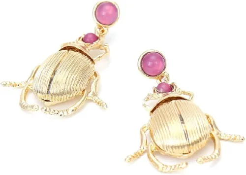 Vista 4 de Pendientes de escarabajo para mujer, bonitos aretes de escarabajo para niñas, aretes colgantes de escarabajo hipoalergénicos, aretes de mariquita