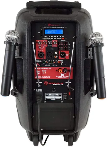 Vista 4 de RockvilIe RAM12BT Altavoz PA para DJ de 12 pulgadas, recargable, 600 W, 2 micrófonos, Bluetooth