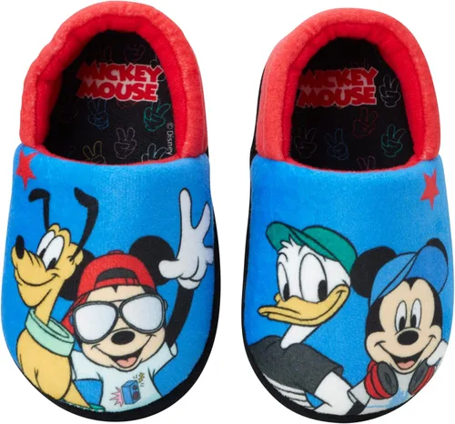 Vista 4 de Disney Boys Mickey Mouse Slippers Cozy Plush Fuzzy Slippers Non-Slip Non-Skid Slippers for Boys ToddlerLittle Kid