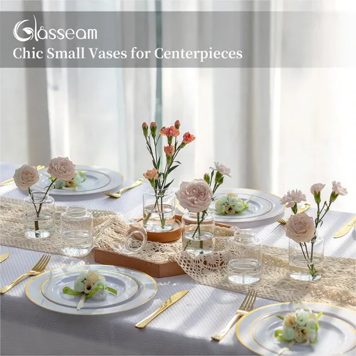 Vista 2 de Glasseam Juego de 6 jarrones de cristal para centros de mesa, modernos jarrones pequeños para el hogar, estante de mesa, decoración de fiesta