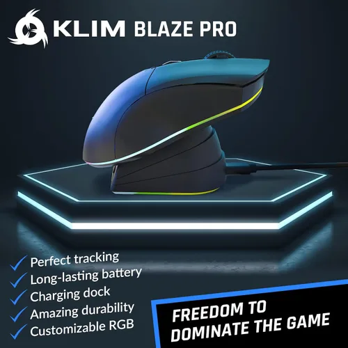 Vista 2 de KLIM Blaze Pro - Mouse inalámbrico recargable para juegos con base de carga RGB sensor de alta precisión y batería de larga duración hasta 6000