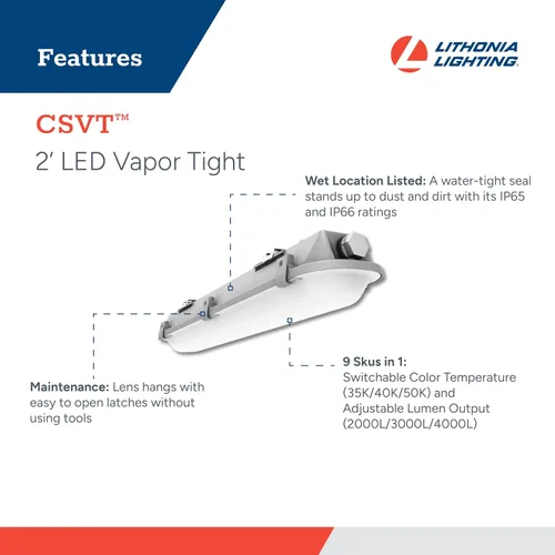 Vista 3 de Lithonia Lighting Vapor Tight LED Strip Light, Waterproof LED Lights for Garage, Workshop or Freezer, 2ft LED Strip, Adjustable