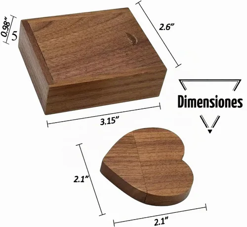 Vista 7 de Unidad flash de madera en forma de corazón 32GB USB3.0 con caja de regalo, unidad USB de madera 32G USB 3.0 Super-Speed JumpDrive caja de madera
