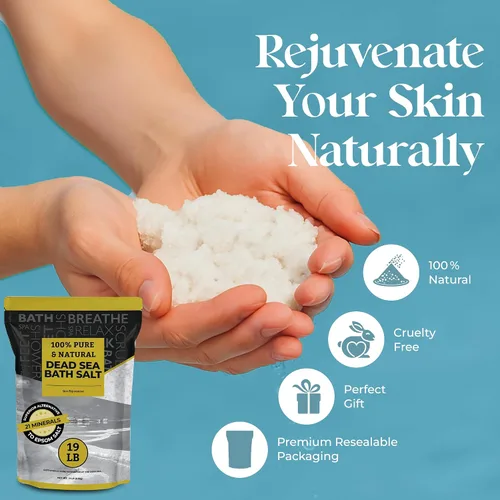 Vista 6 de Aromasong Paquete de sal de baño del Mar Muerto, remojo de grano grueso de 19 libras y sal de spa de grano fino de 19 libras, sales de baño
