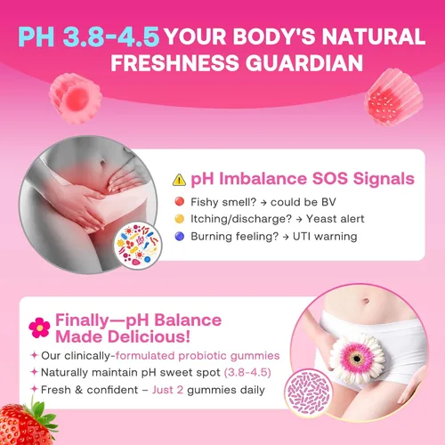 Vista 9 de Gomitas de equilibrio femenino para mujer, gomitas de equilibrio de pH prémium con probióticos para el equilibrio de la flora vaginal, suplemento
