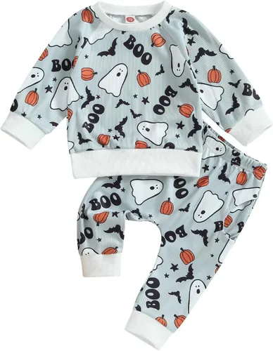 Vista 55 de Karwuiio Conjunto de disfraz de Halloween para bebé, sudadera de manga larga y pantalones para otoño