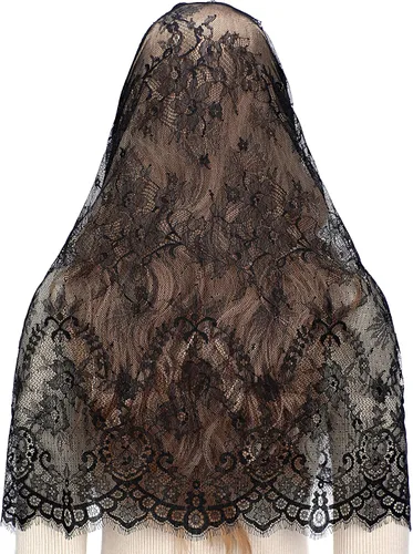 Vista 2 de Rectangular Church Veils for Women Spanish Floral Lace Chapel Veil Scarf Mantilla Wrap Shawl Mass Head Covering