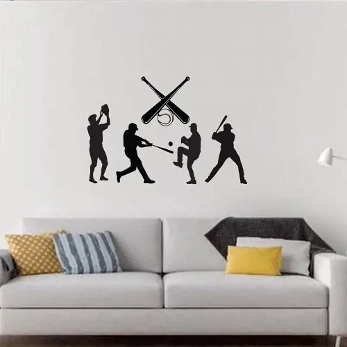 Vista 3 de Calcomanía de pared de estilo deportivo extraíble para jugador de béisbol personalizada