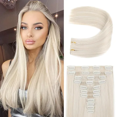 Vista 24 de REECHO Extensiones de cabello, 11 piezas de extensiones de cabello con clip de 24 pulgadas de largo, lacio, HE005, extensiones sintéticas naturales