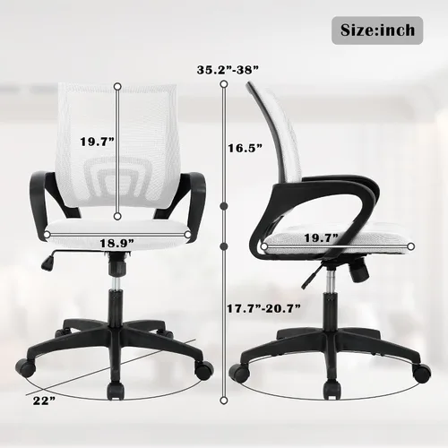 Vista 2 de Silla de escritorio con ruedas, cómoda silla ergonómica de oficina, silla de trabajo con asiento ajustable y soporte lumbar, sillas giratorias