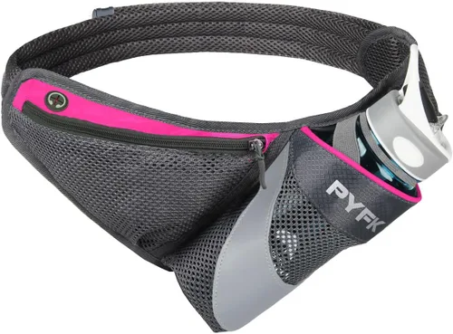 Vista 7 de PYFK - Cangurera de hidratación para correr con soporte para botella de agua, para hombres y mujeres, material reflectante Negro