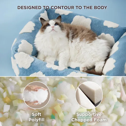 Vista 2 de LE SURE Bonita cama para perros y gatos pequeños, camas lavables para cachorros, acogedor sofá ortopédico rectangular para mascotas con felpa