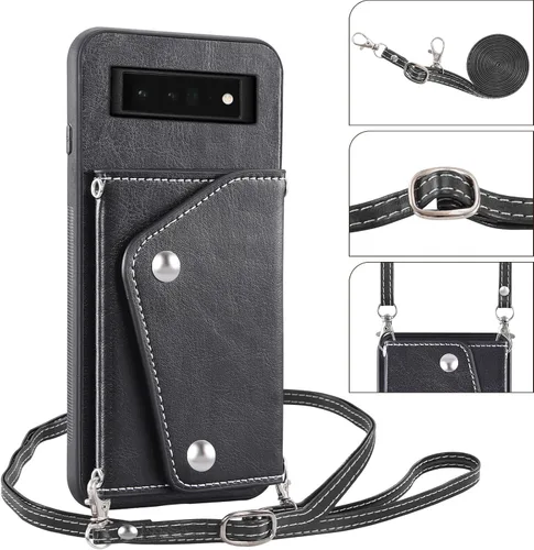 Vista 5 de Asuwish Funda de teléfono para Google Pixel 6 Pro Wallet Cover con protector de pantalla de vidrio templado y soporte para tarjeta de crédito