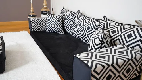 Vista 6 de arabicsofa Sofá de piso turco hecho a mano con almohadas de respaldo, cojines de piso árabes Diwan para sala de estar Negro