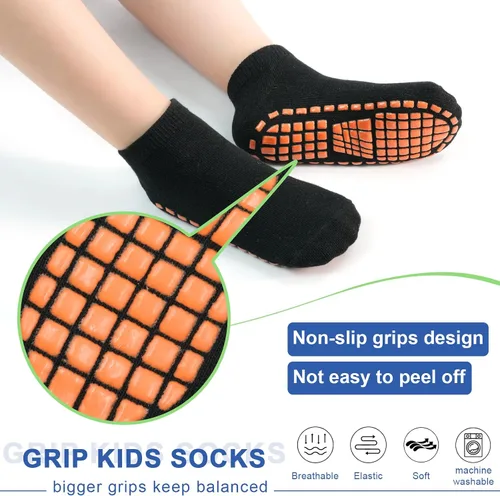 Vista 4 de HYCLES Calcetines antideslizantes para niños y niñas, calcetines adhesivos para el tobillo, calcetines antideslizantes para niños, 6 pares