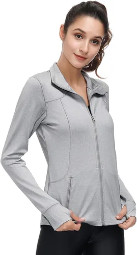Vista 2 de Dolcevida Chamarras deportivas para mujer, con cremallera, chaqueta de yoga con bolsillos