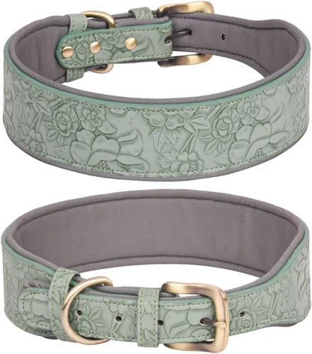 Vista 8 de Collar de piel sintética para perros con estampado en relieve, cómodo forro transpirable, moda vintage, ajustable para perros grandes, medianos