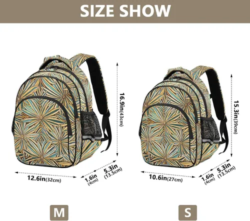 Vista 4 de Mochila escolar para adolescentes, bolsas escolares para adolescentes, niños, casual, paquete de día, elegante, hoja dorada, verde, bolso de trabajo