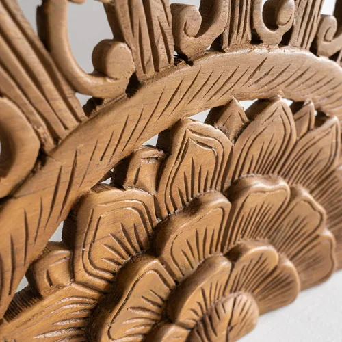 Vista 7 de Cabecero de Madera Queen Half Moon, Tallado de Mandala Redondo Elaborado en Teca Reutilizada, Muebles de Madera de por Vida Hechos a Mano