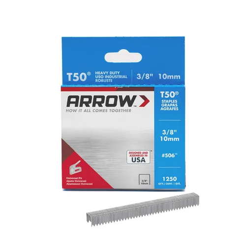 Vista 20 de Arrow 508 Heavy Duty T50 Longitud de pierna de 1/2 pulgada, corona de 3/8 pulgadas, grapas para tapicería, construcción, muebles, manualidades, 1250