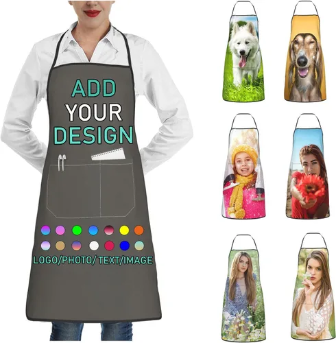 Vista 34 de Delantal personalizado con 2 bolsillos, personalizable con nombre, texto, logotipo, foto, cocina, horneado, delantal de cocina para mujeres y hombres