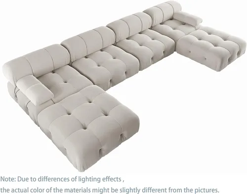 Vista 8 de JACH - Sofá modular modular de 138 pulgadas, sofás minimalistas de terciopelo en forma de U con tumbonas, sofás convertibles modernos de 6 asientos