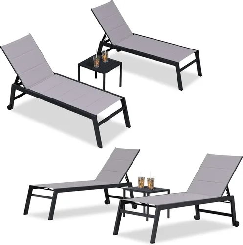 Vista 37 de PURPLE LEAF Juego de 2 tumbonas de aluminio para patio al aire libre con ruedas y mesa auxiliar, tumbona de piscina para jardín al aire libre, junto