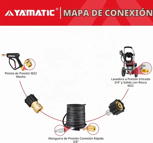 Vista 3 de YAMATIC Kit de conexión rápida para lavadora a presión, hembra M22 a enchufe de 3/8 pulgadas y hembra M22 a enchufe de 3/8 pulgadas, accesorios