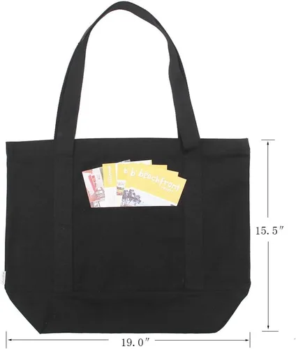 Vista 3 de Bolsa de lona 100% algodón resistente con cremallera para playa y hombro con bolsillo exterior, paquete de 2