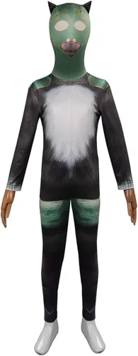 Vista 2 de Yanmao Disfraz de gato para niños con botas, cosplay, gatito, softpaws mameluco con capucha para gatito, traje de Halloween